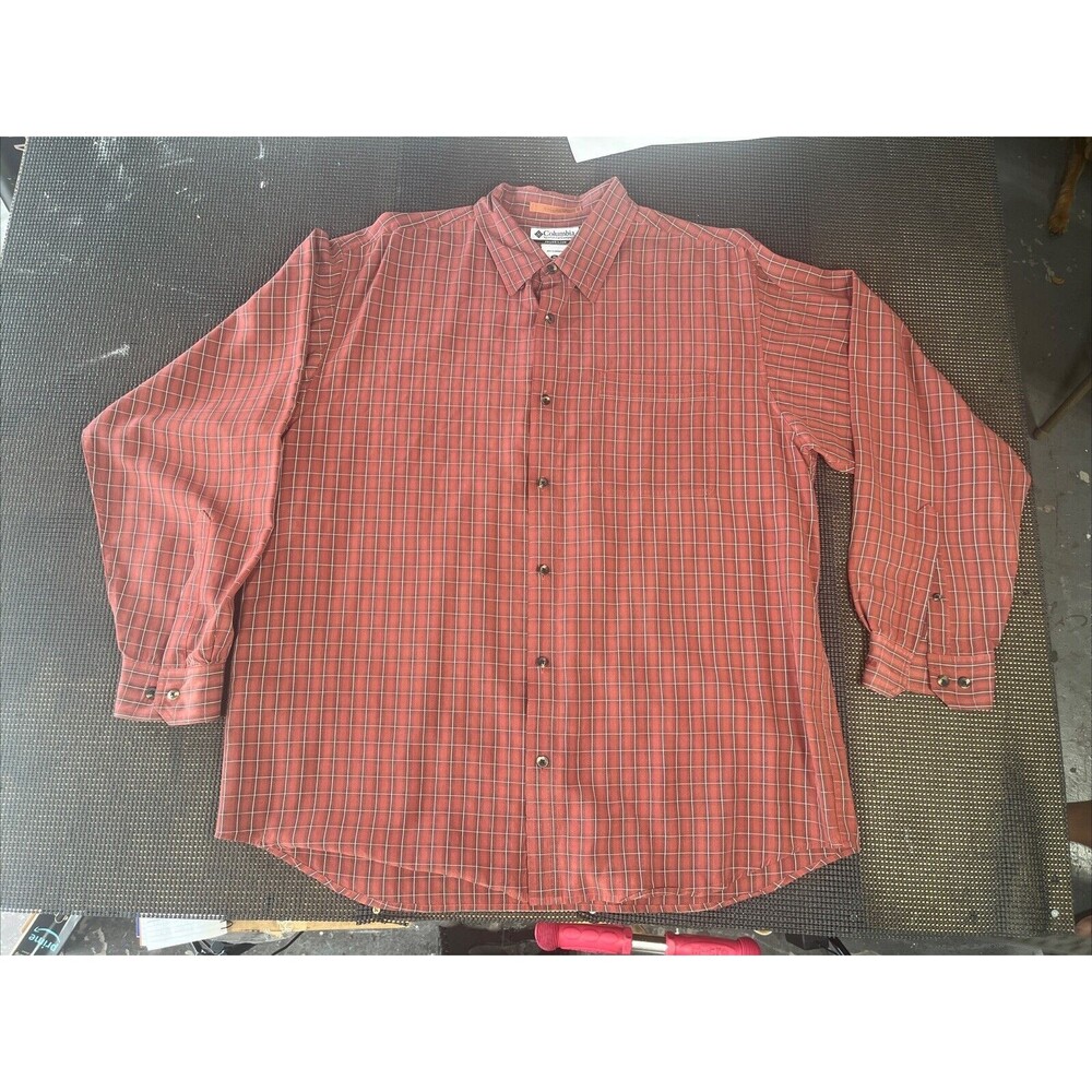 Columbia Mens XL Plaid Button Down Shirt Long Sleeve‎ Red White Casual Outdoor
